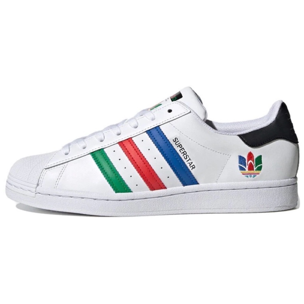 Adidas Superstar "J" Colorful Stripes Cloud White Sneaker Men's size 5 Women 6.5